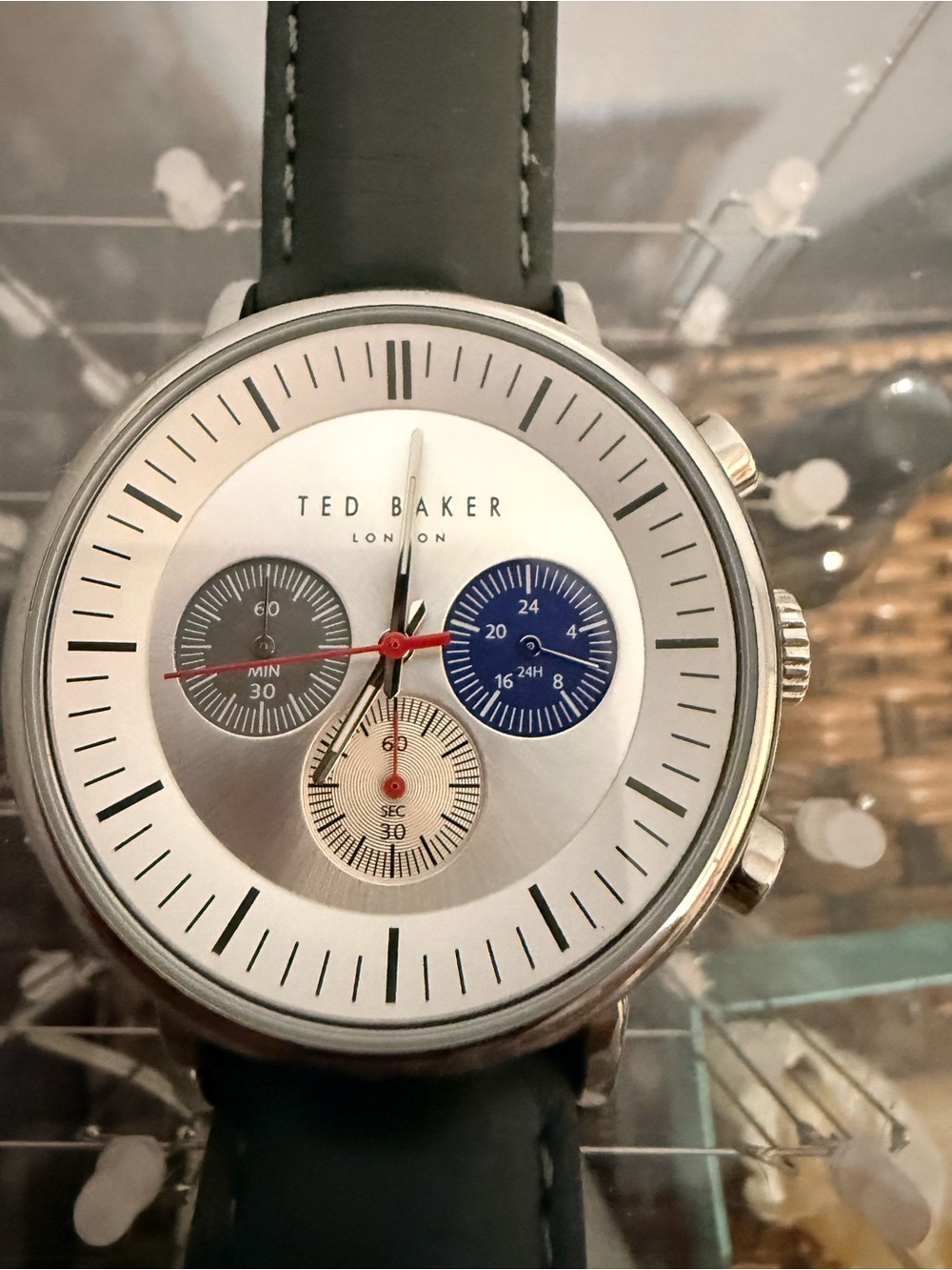 Ted Baker Black Stainless Steel Case Watch with Cream Strap